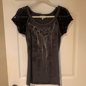 Miss Me black and gray sequined top